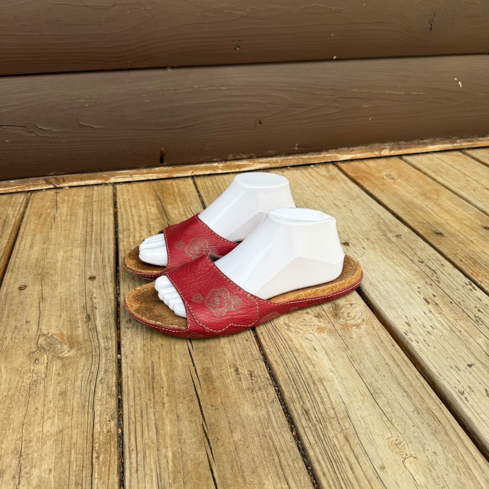 Patagonia Swell Slide Sandals Womens 11 Red Floral Leather Cork Sole